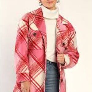 Lulus Cute Overload Pink and Red Plaid Coat  XS Sold Out